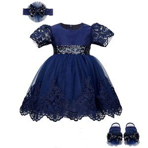 NWT Beautiful Sparkling Sequin Bow Baby Dress Christmas Flower Girl Page…
